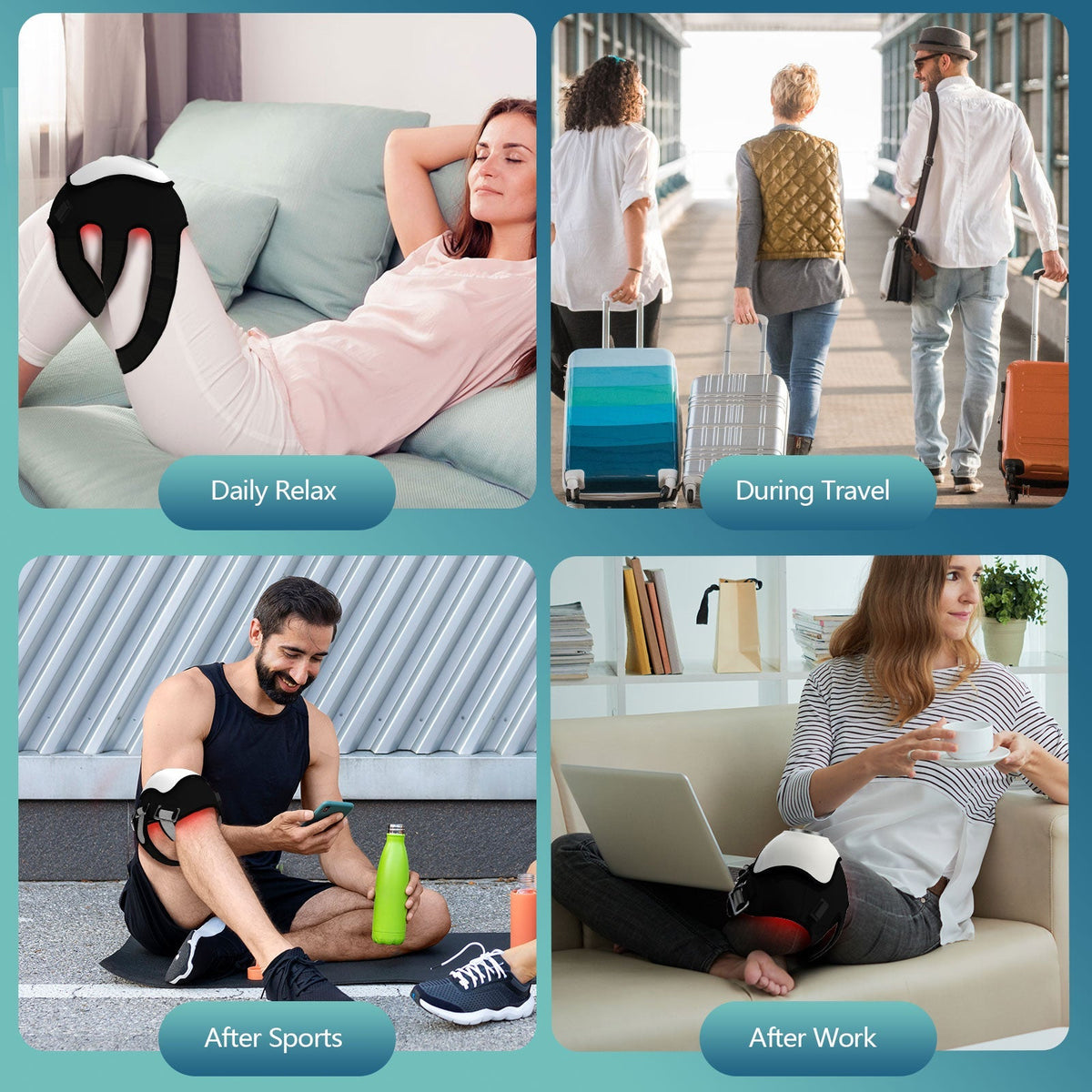 Masseur 4-en-1 pour genou arthrosique - Chaleur, air et lumière rouge