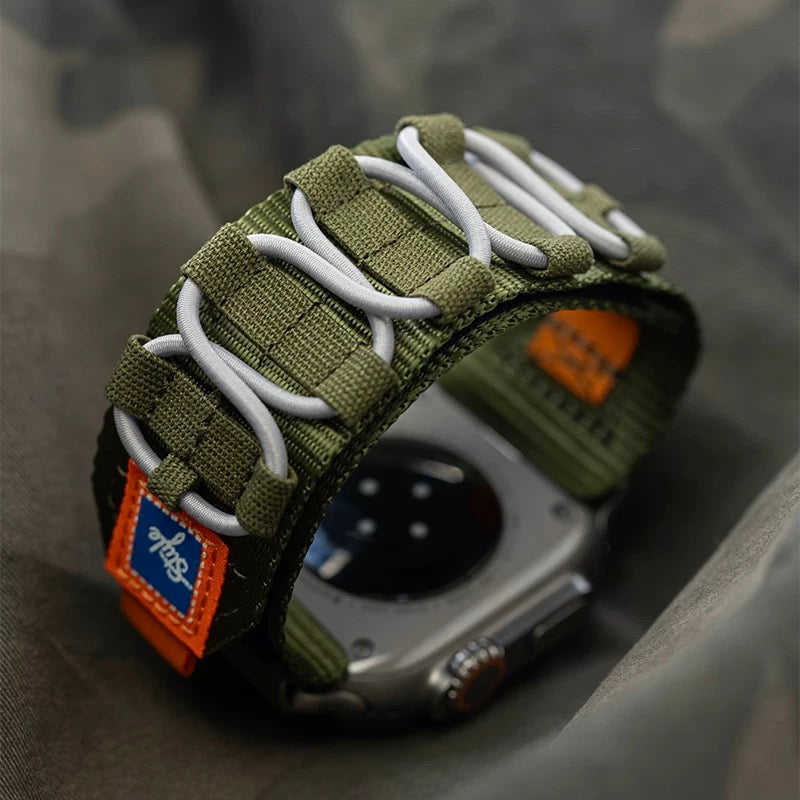 Designet, vevd nylonrem til Apple Watch — robust militærstil