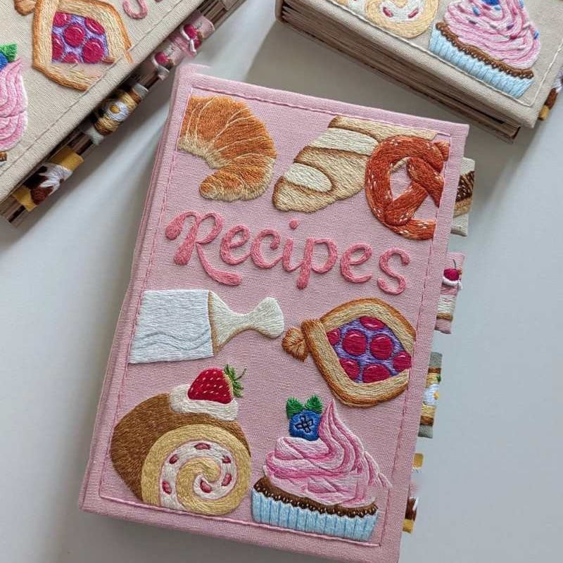 Notebook - Handmade Recipe Journal - Embroidered Fabric Cover - RecipeHeart | livraina