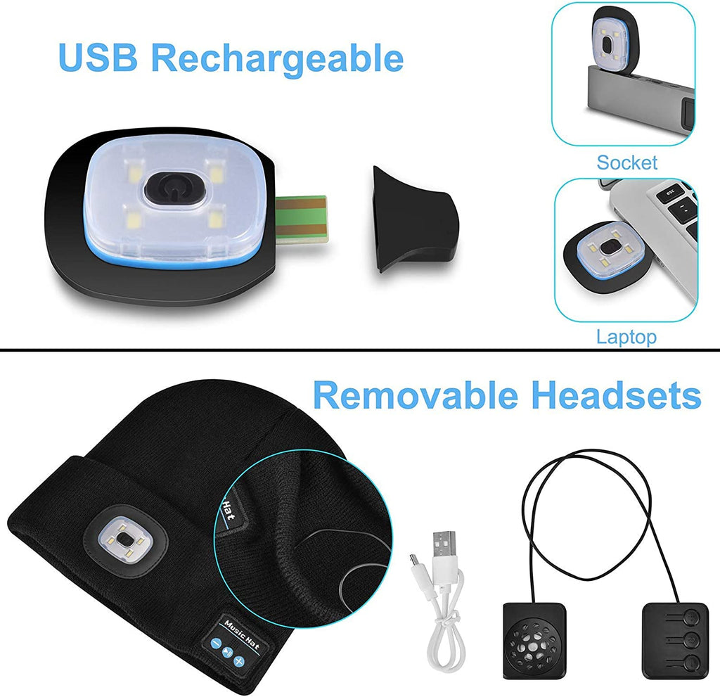 Čepice s Bluetooth 5.0, světlem a bezdrátovými sluchátky