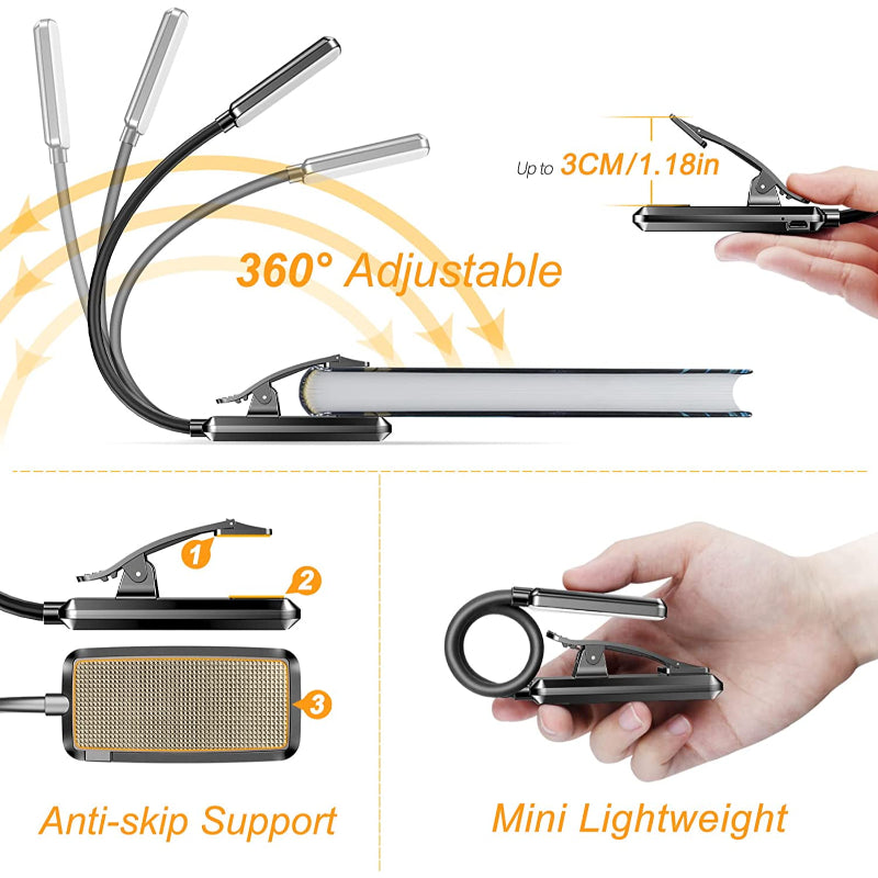 Ansteckbare Leselampe – 9 LEDs, per USB wiederaufladbar, stufenlose Dimmung, augenschonend