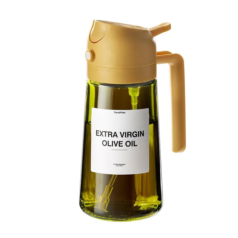 Γυάλινη συσκευή διανομής λαδιού 470ml — Διπλά καπάκια για ροή και ψεκασμό