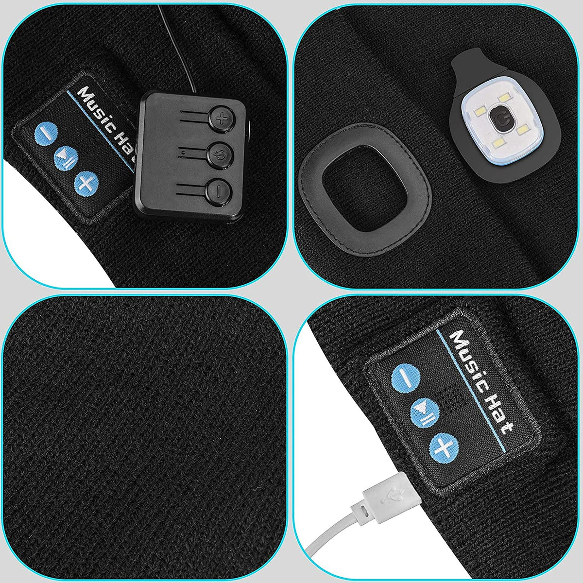 Čepice s Bluetooth 5.0, světlem a bezdrátovými sluchátky