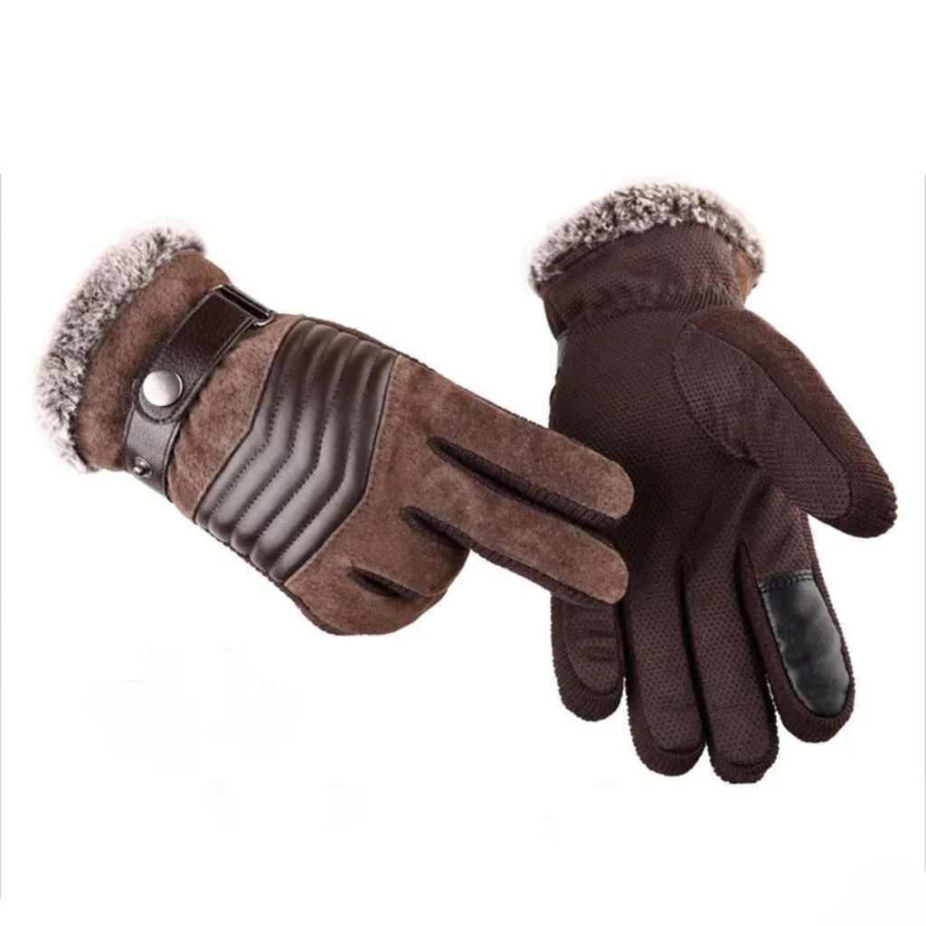Men's Touch Screen Winter Gloves — Warmth, Genuine Leather Strap
