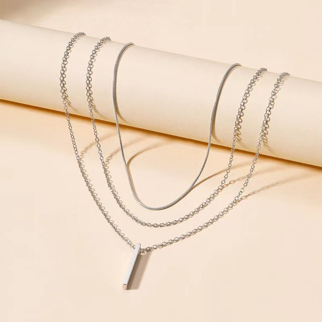 Axis Layered Necklace — Three-Tier Adjustable Bar Chains