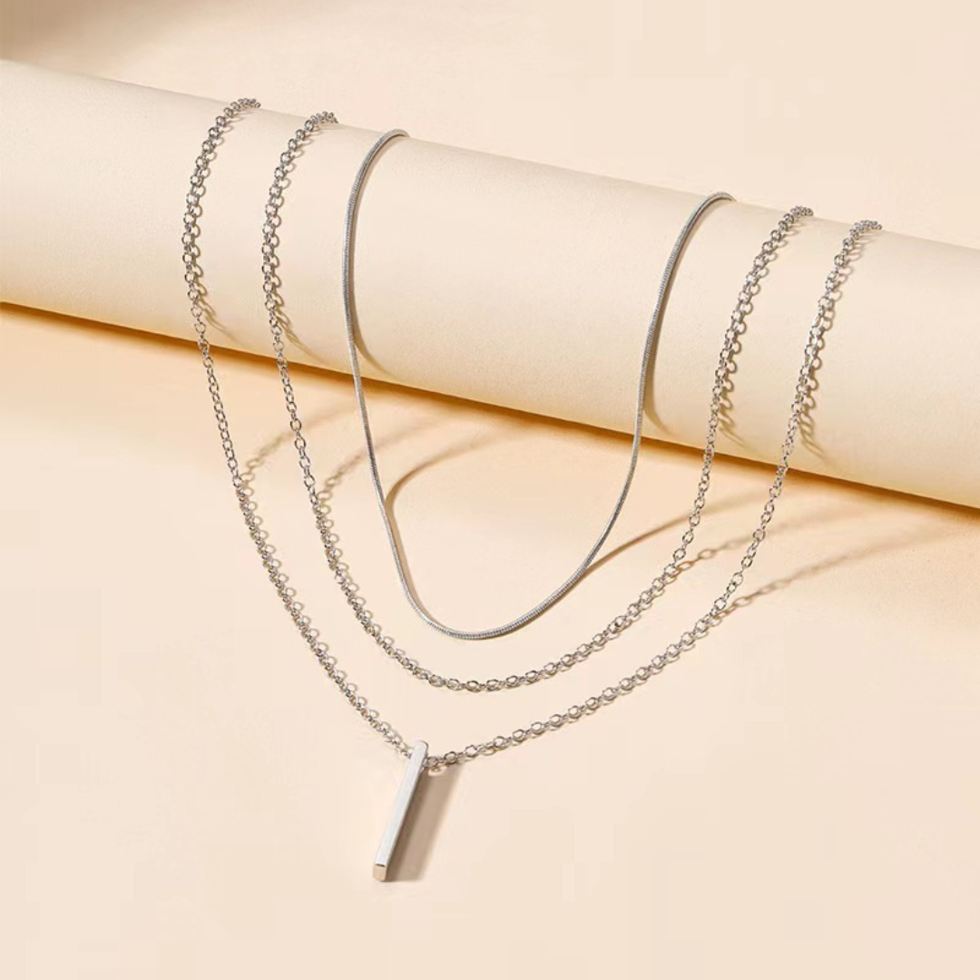 Axis Layered Necklace — Three-Tier Adjustable Bar Chains