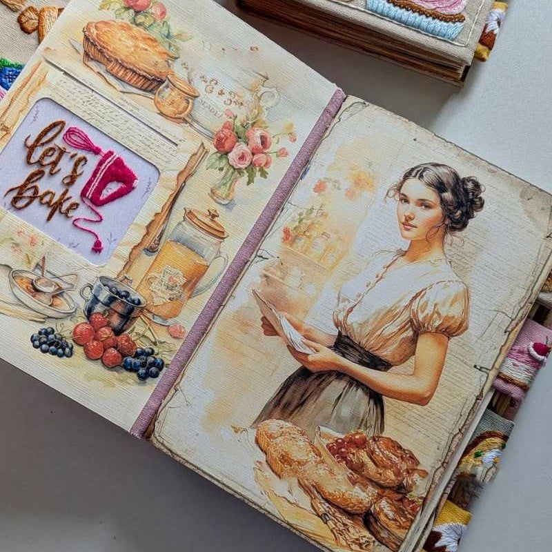 Notebook - Handmade Recipe Journal - Embroidered Fabric Cover - RecipeHeart | livraina