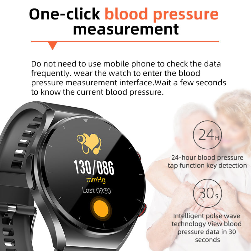 Relógio de saúde One-Click — açúcar no sangue, pressão arterial, ECG, HRV e frequência cardíaca