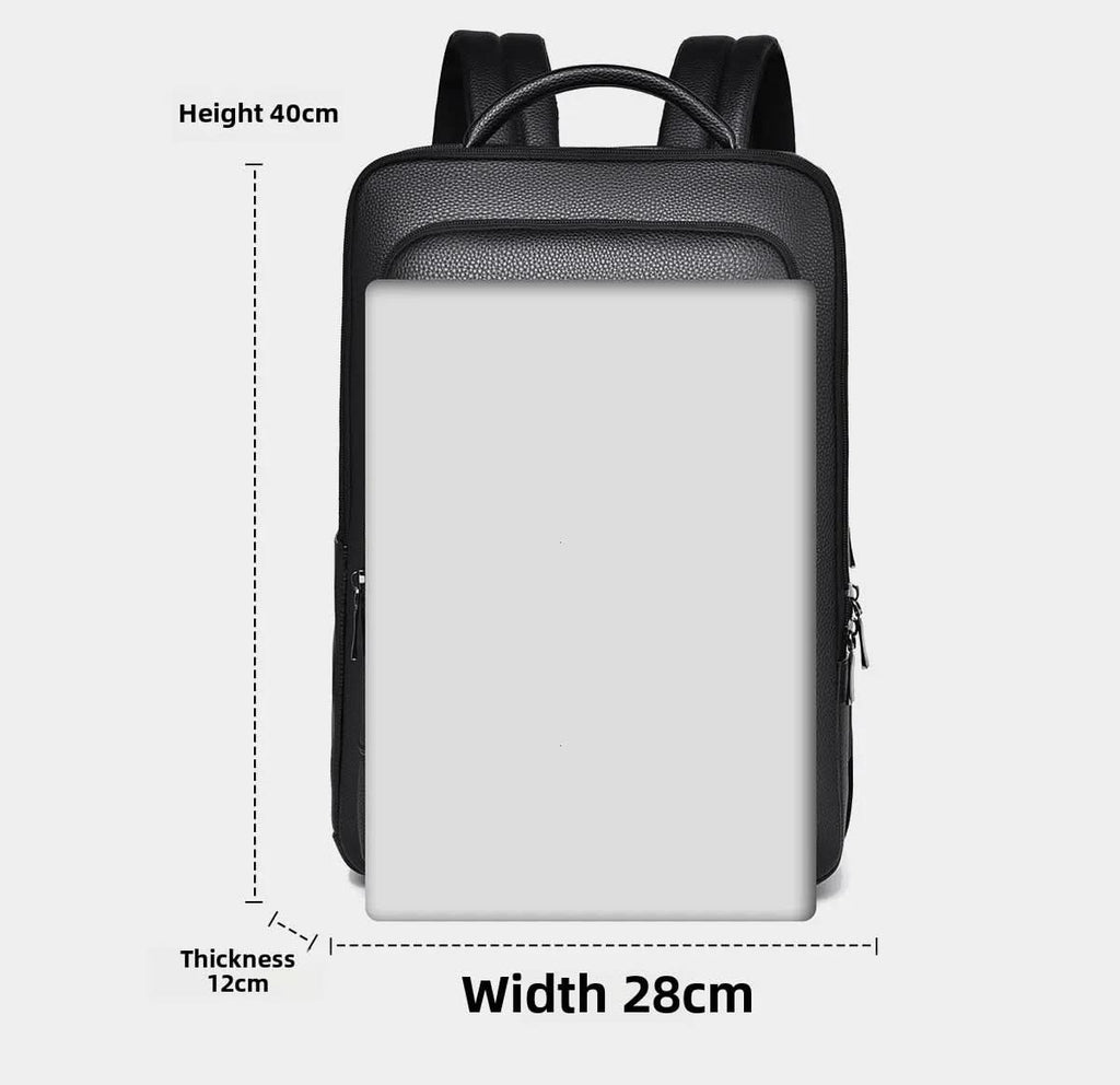 Bőr hátizsák 15.6 hüvelykes laptophoz — USB-port, fekete