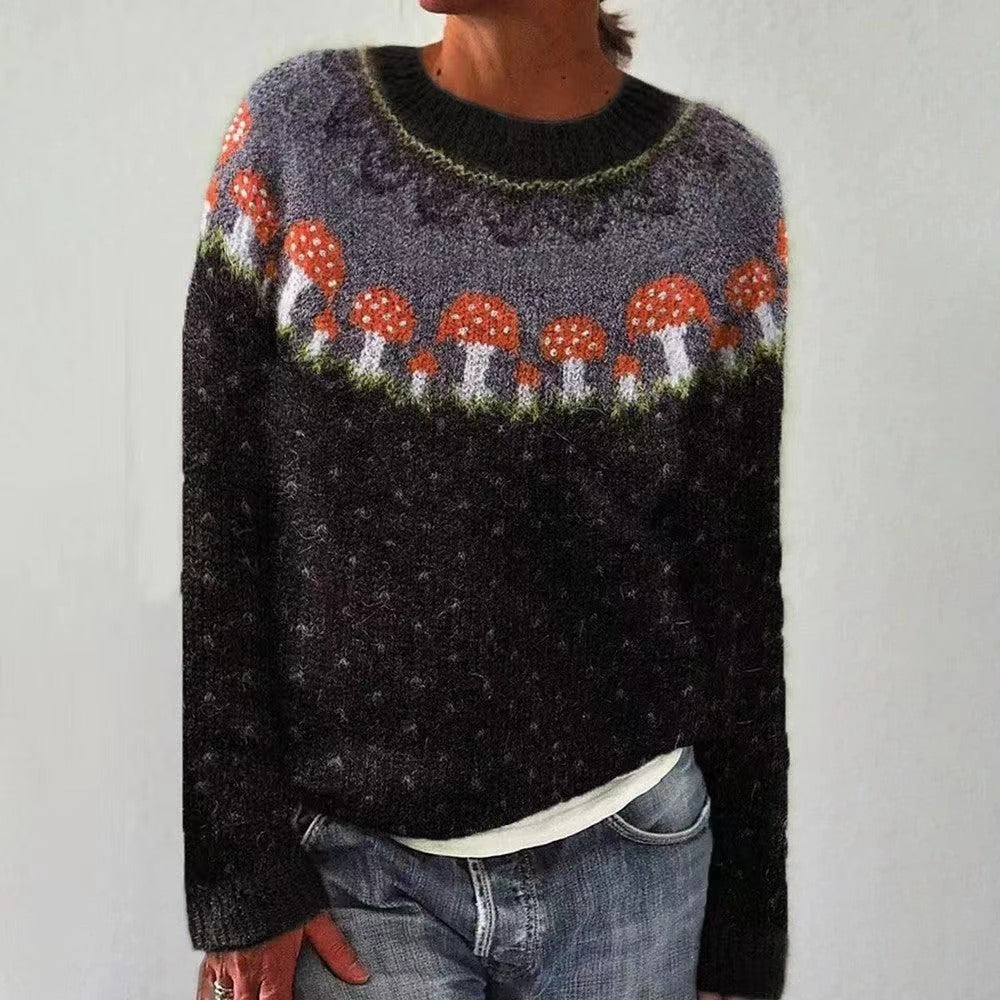 Padrão de camisola de malha em mistura de lã Fair Isle com cogumelos Aurora