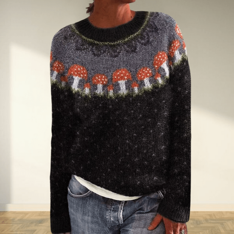 Padrão de camisola de malha em mistura de lã Fair Isle com cogumelos Aurora