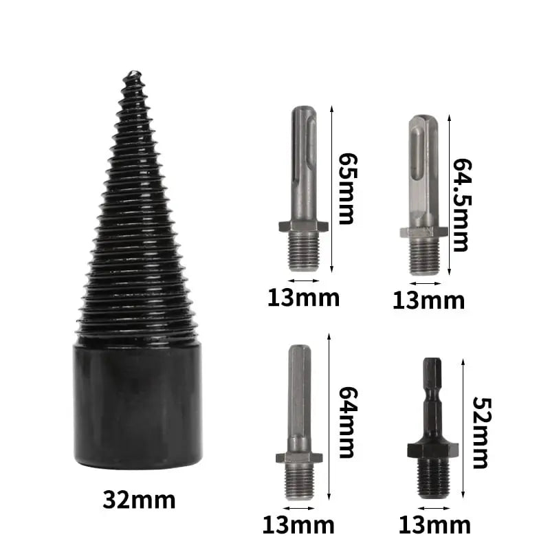 32mm High Carbon Firewood Drill Set — 5-Piece Anti-Slip Cone