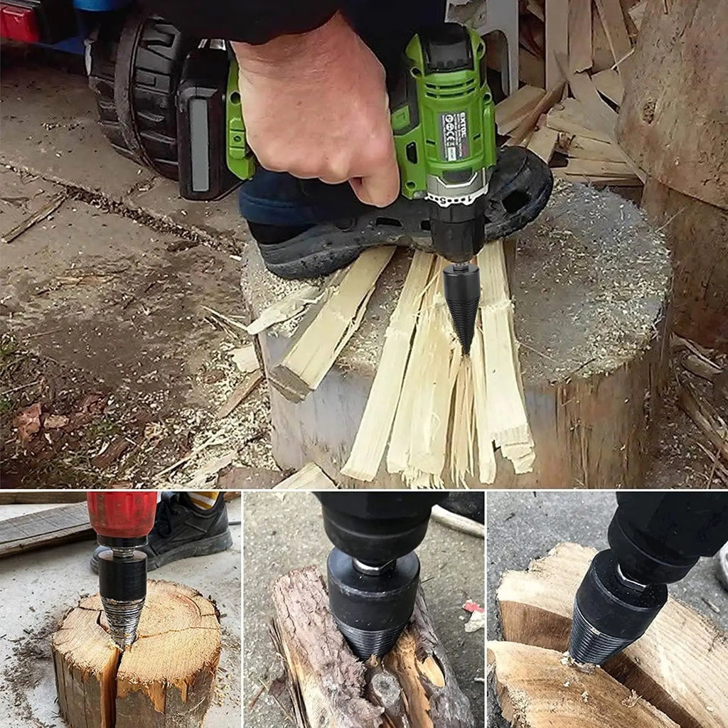 32mm High Carbon Firewood Drill Set — 5-Piece Anti-Slip Cone