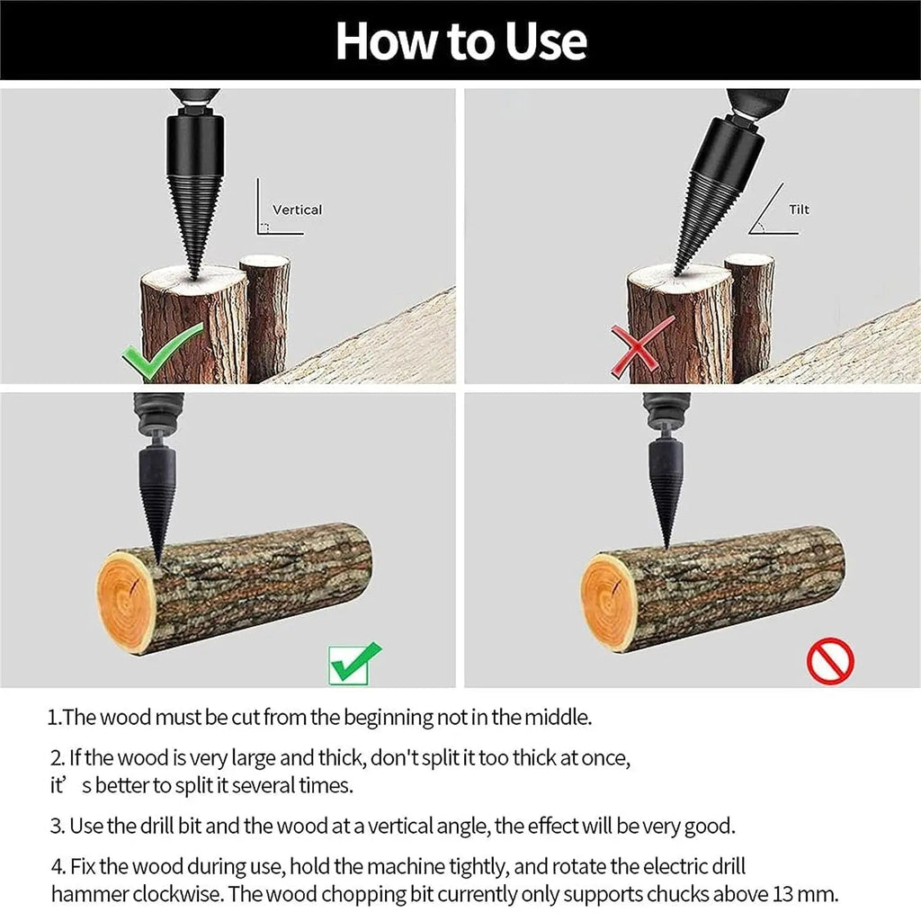 32mm High Carbon Firewood Drill Set — 5-Piece Anti-Slip Cone