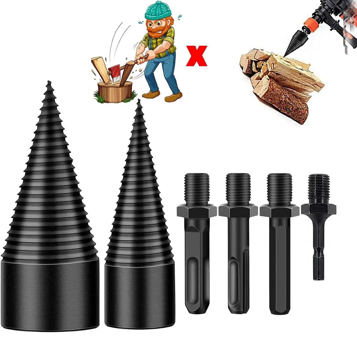 32mm High Carbon Firewood Drill Set — 5-Piece Anti-Slip Cone