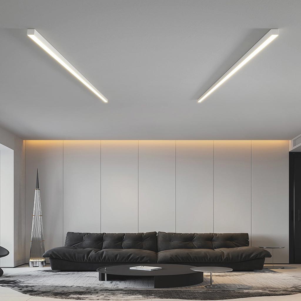 Minimalista LED-es lineáris mennyezeti lámpa — síkban illeszkedő lámpatest