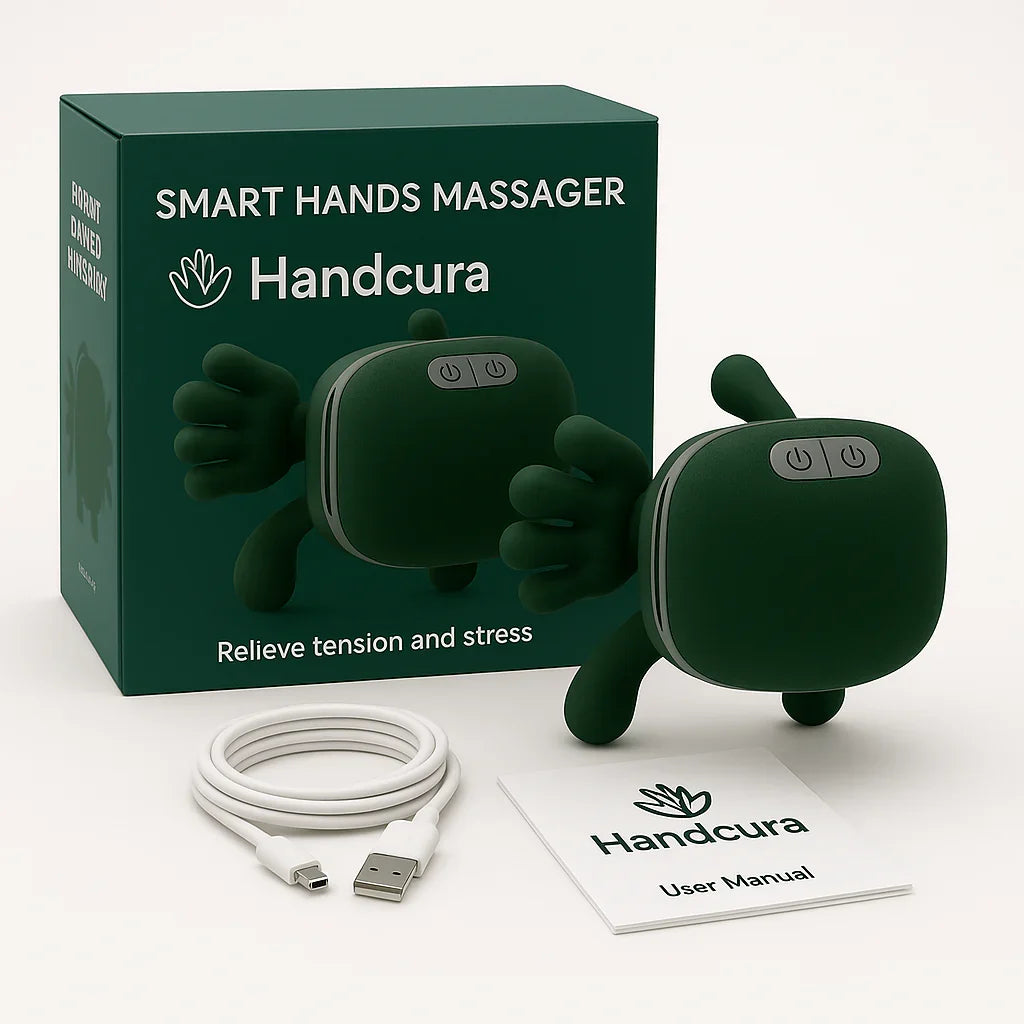 PulseFlex portabel handmassageapparat — värme, USB-uppladdningsbar