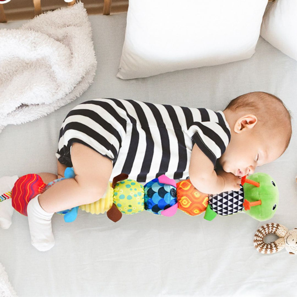 Kuschel-Säule Babysichere musikalische Raupen-Plüschfigur als Sensorikspielzeug