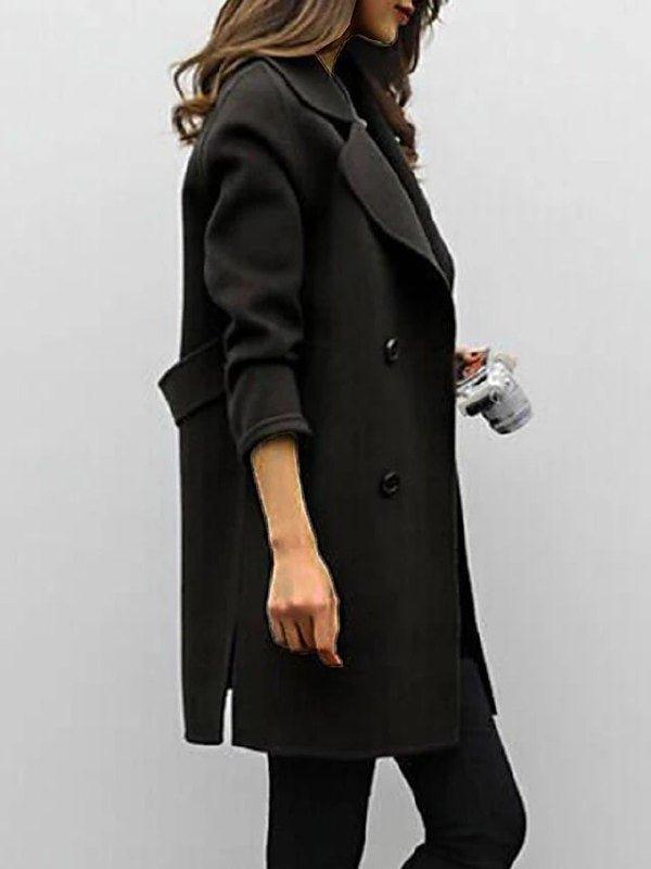 Olijfgroene wollen trenchcoat — klassieke pasvorm met dubbele rij knopen