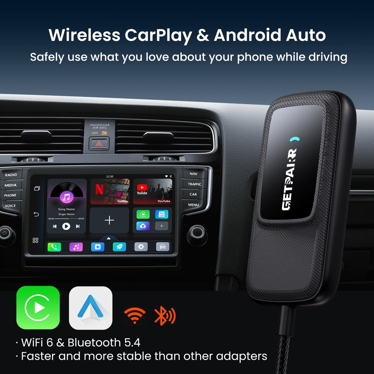 NovaLink vezeték nélküli CarPlay- és Android Auto-adapter — Beépített alkalmazásközpont