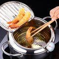 CrispCraft Edelstahl-Tempura-Frittiertopf mit Deckel und Thermometer