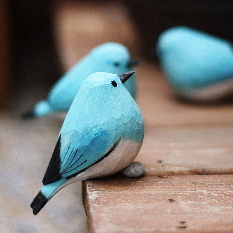 Hand-Carved Wooden Robin Ornament — Scandinavian Bird Figurine