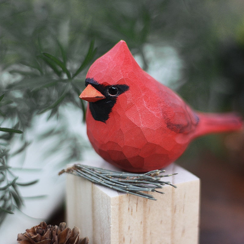 Hand-Carved Wooden Robin Ornament — Scandinavian Bird Figurine