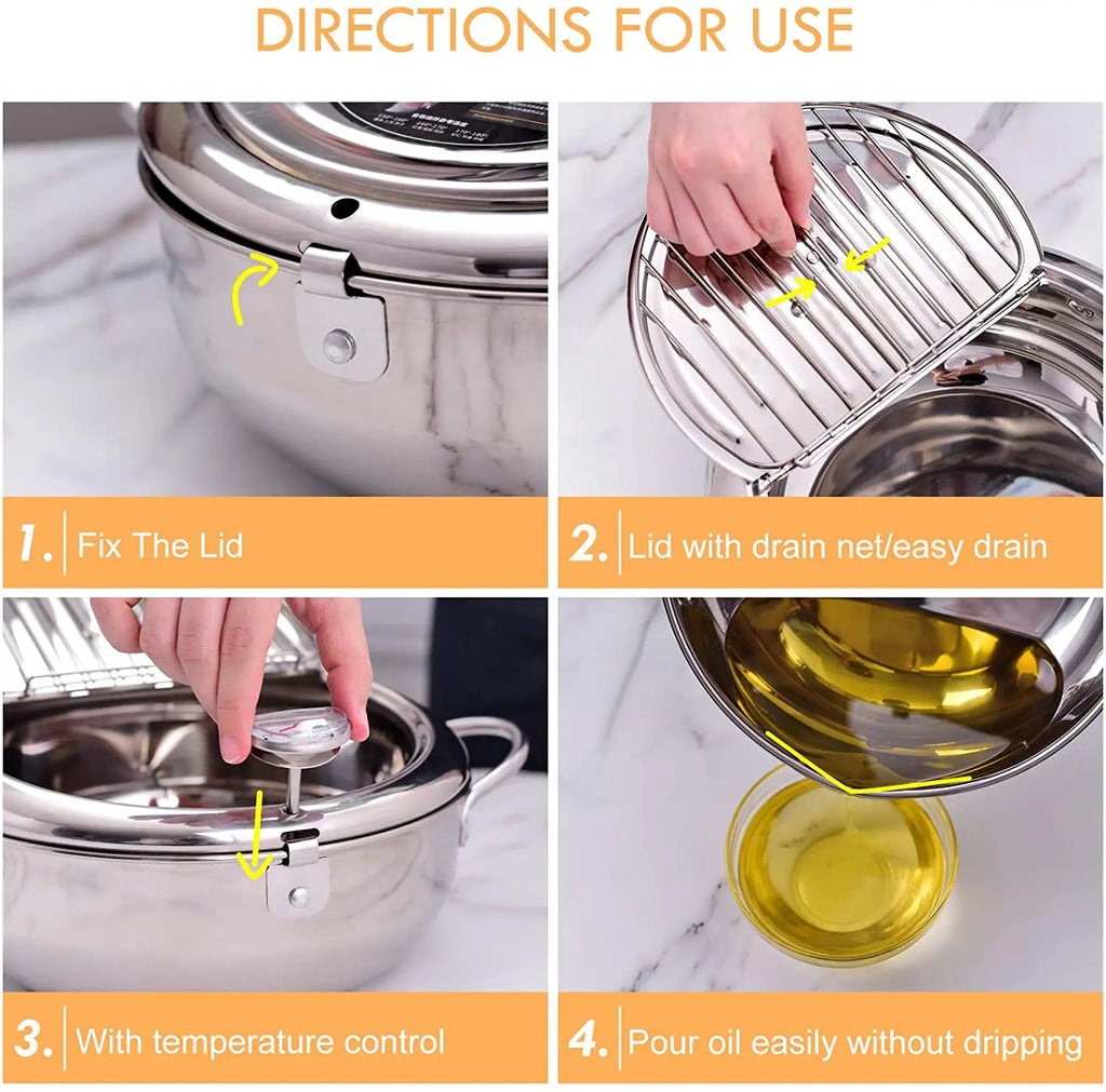 CrispCraft Edelstahl-Tempura-Frittiertopf mit Deckel und Thermometer
