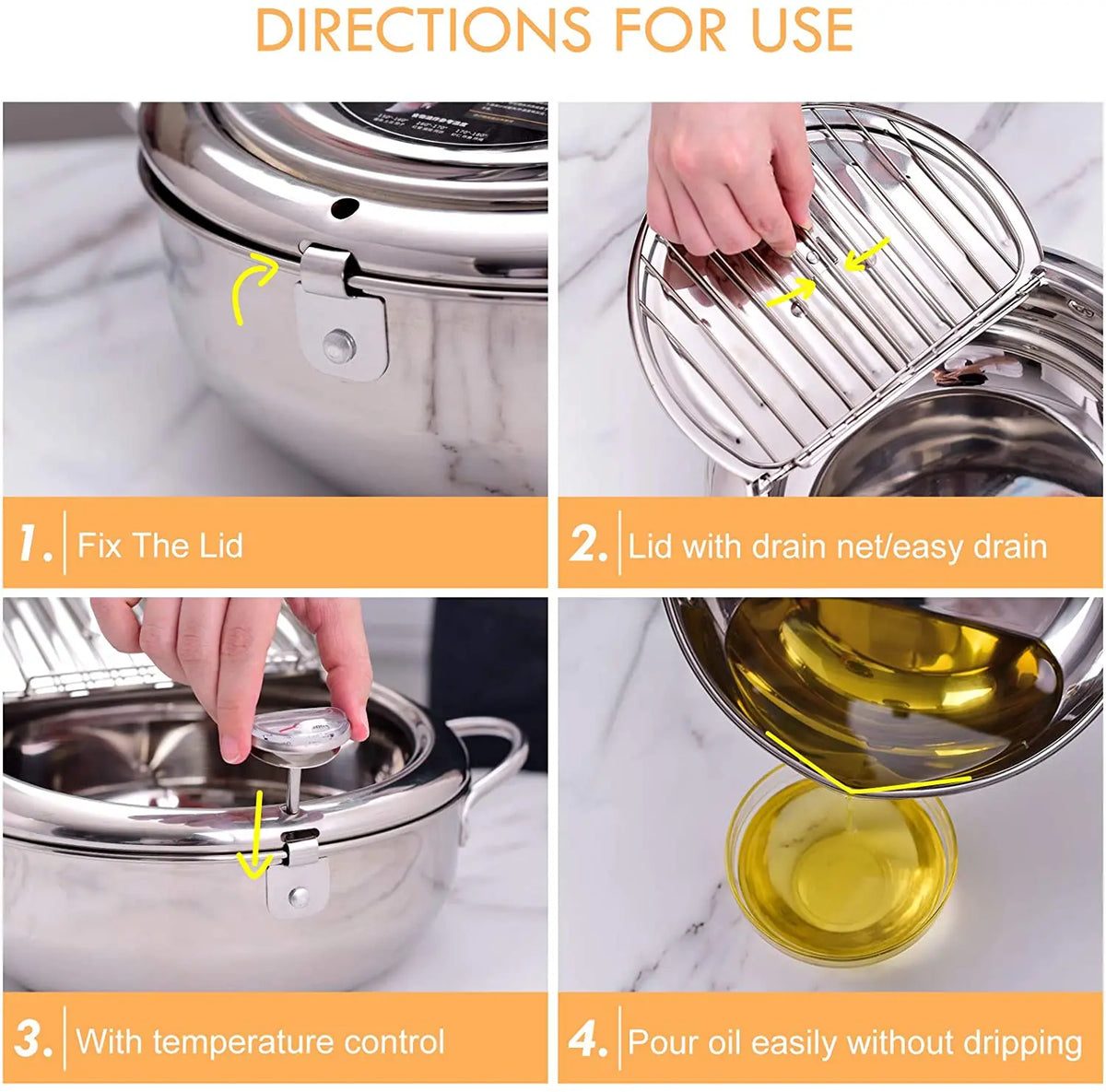 CrispCraft Edelstahl-Tempura-Frittiertopf mit Deckel und Thermometer