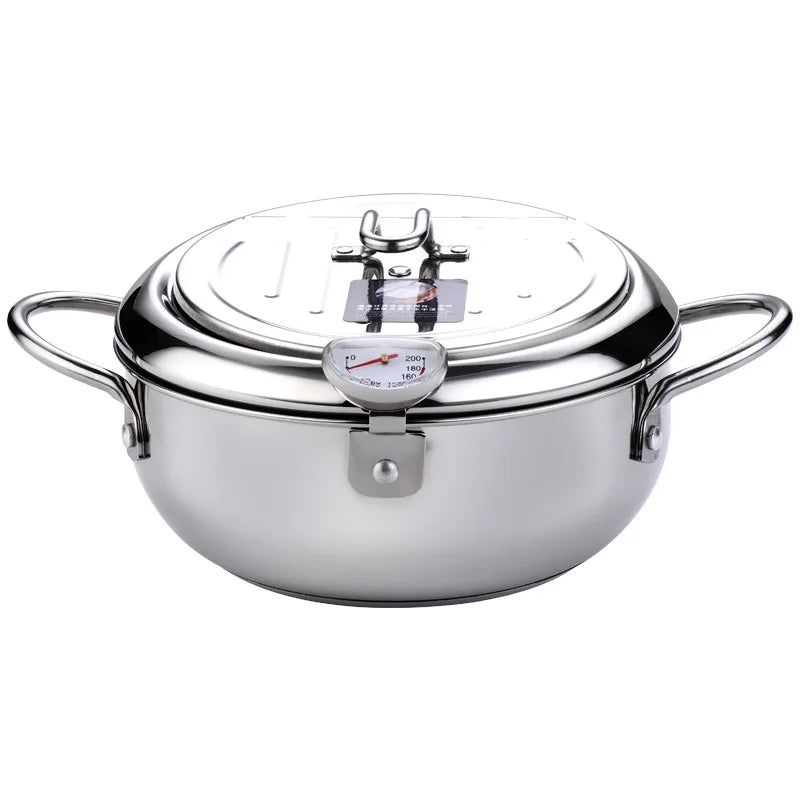 CrispCraft Edelstahl-Tempura-Frittiertopf mit Deckel und Thermometer
