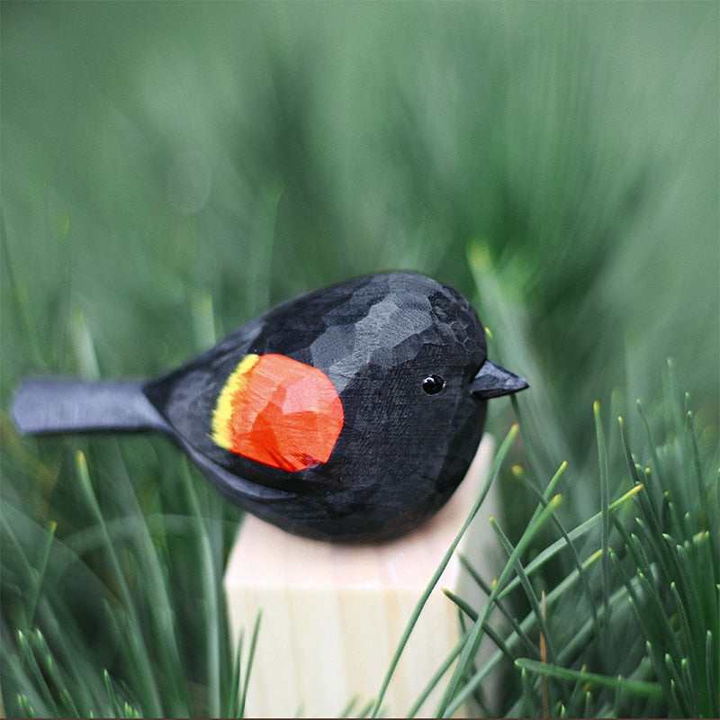 Hand-Carved Wooden Robin Ornament — Scandinavian Bird Figurine
