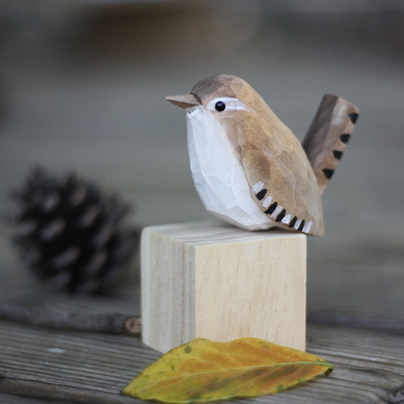 Hand-Carved Wooden Robin Ornament — Scandinavian Bird Figurine