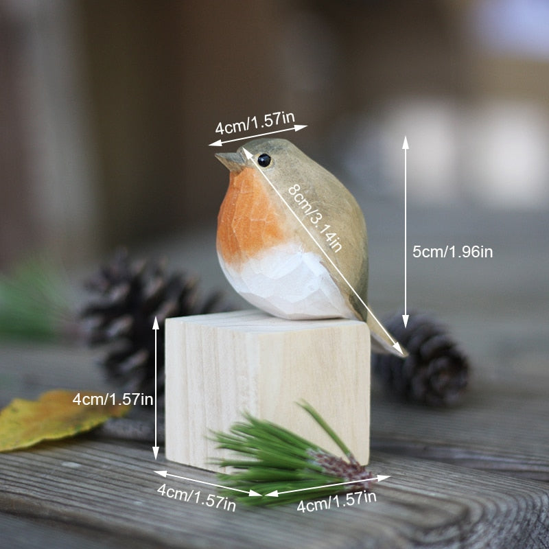 Hand-Carved Wooden Robin Ornament — Scandinavian Bird Figurine