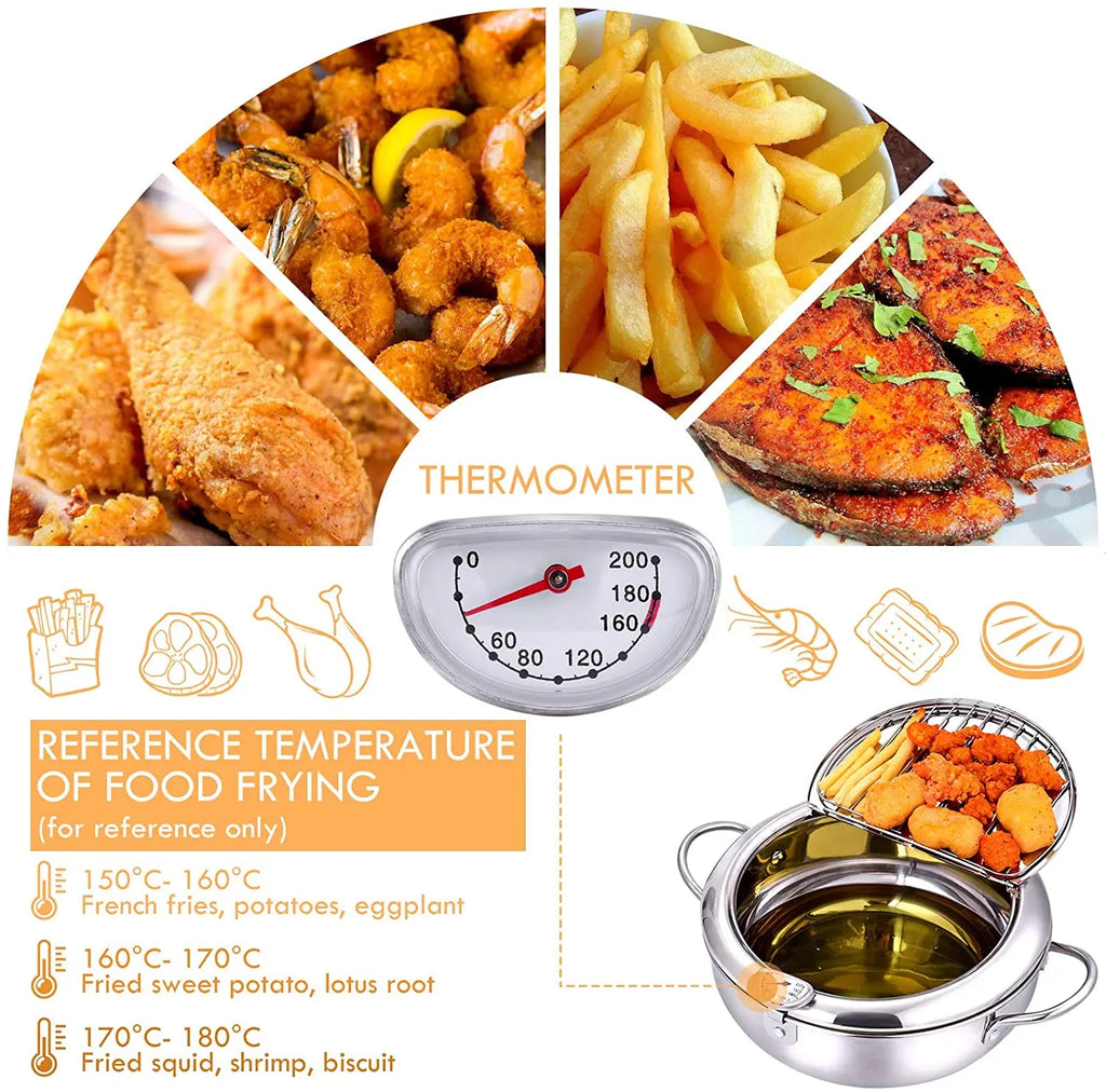 CrispCraft Edelstahl-Tempura-Frittiertopf mit Deckel und Thermometer