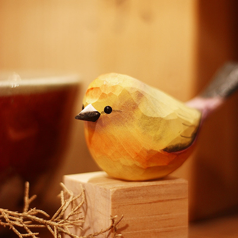 Hand-Carved Wooden Robin Ornament — Scandinavian Bird Figurine