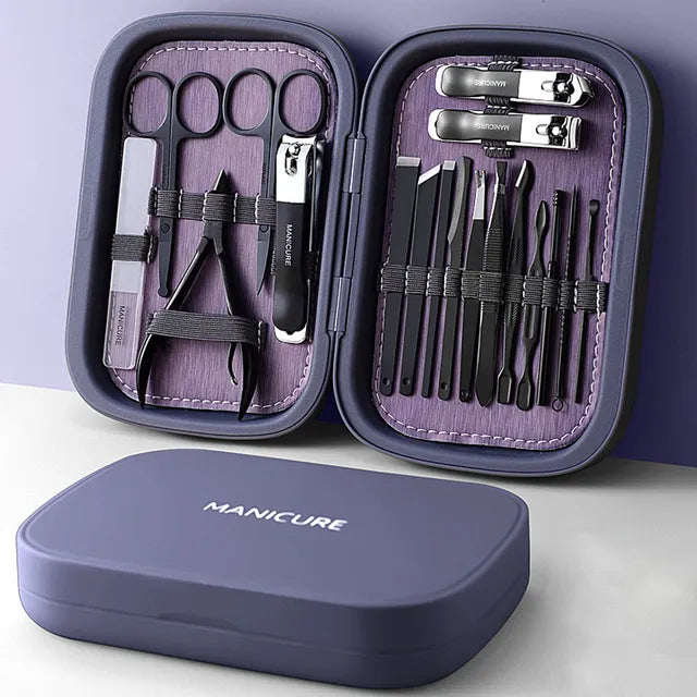 Set per la cura delle unghie LuxNails da 18 pezzi in acciaio inossidabile — Custodia portatile