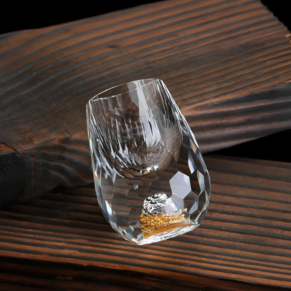 Håndlagde whiskyglass i krystall — sett med 2, gullflak