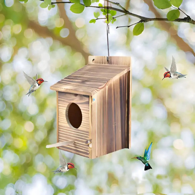 Natural Wooden Birdhouse in Box Design – Home and Garden Decor | livraina