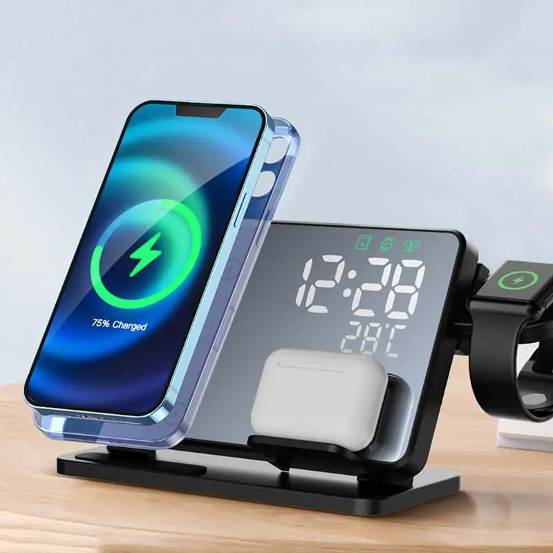 Réveil avec station de charge rapide 3-en-1 pour iPhone, Watch et AirPods