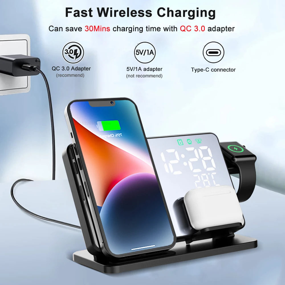 Réveil avec station de charge rapide 3-en-1 pour iPhone, Watch et AirPods
