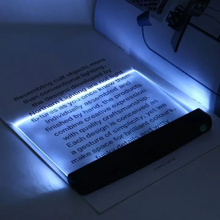 Lampada LED da lettura a pannello piatto — 2 livelli di luminosità, protezione per gli occhi