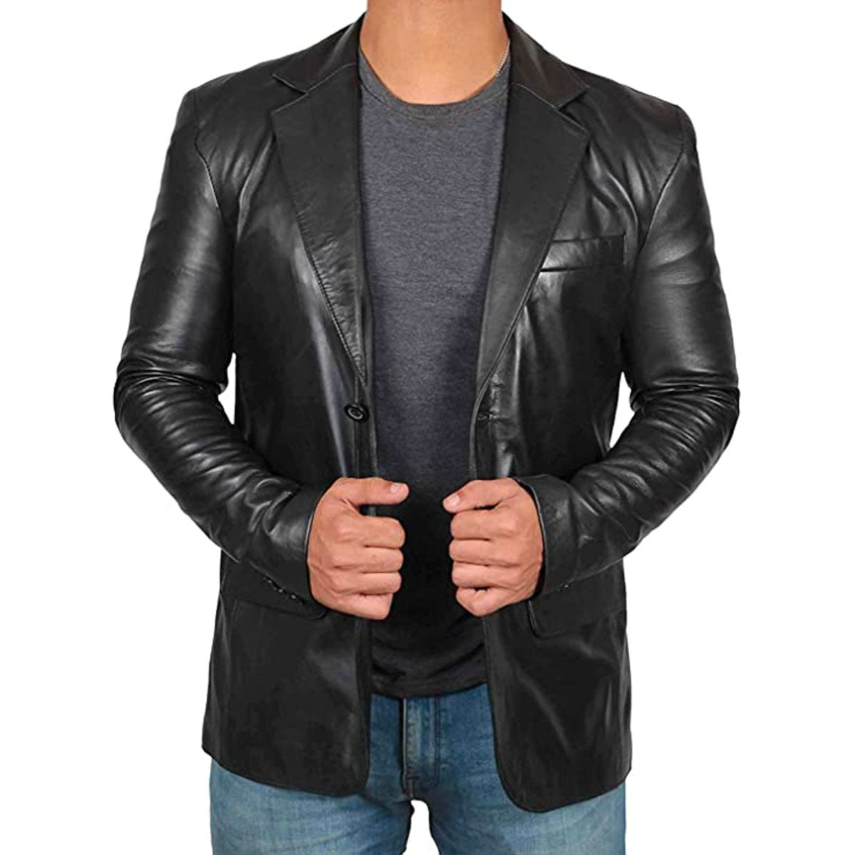 Eksklusiv blazer i svart lammeskinn - moderne snitt