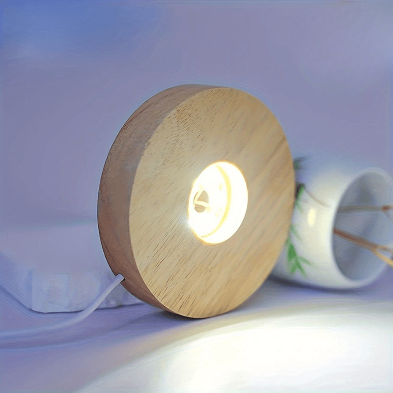 Expositor de madeira natural com LED e alimentação USB - luz branca quente | livraina