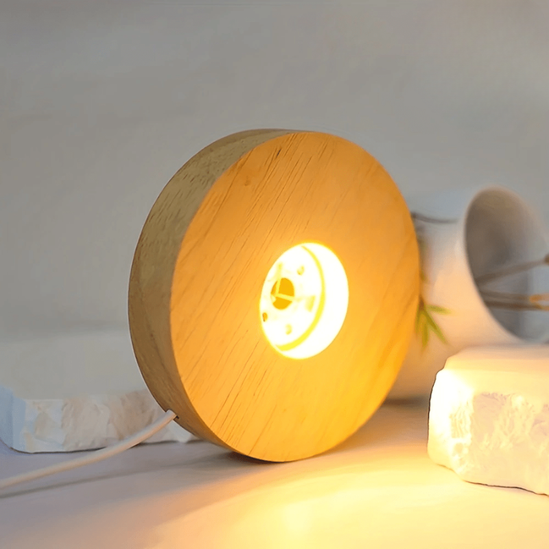 Expositor de madeira natural com LED e alimentação USB - luz branca quente | livraina