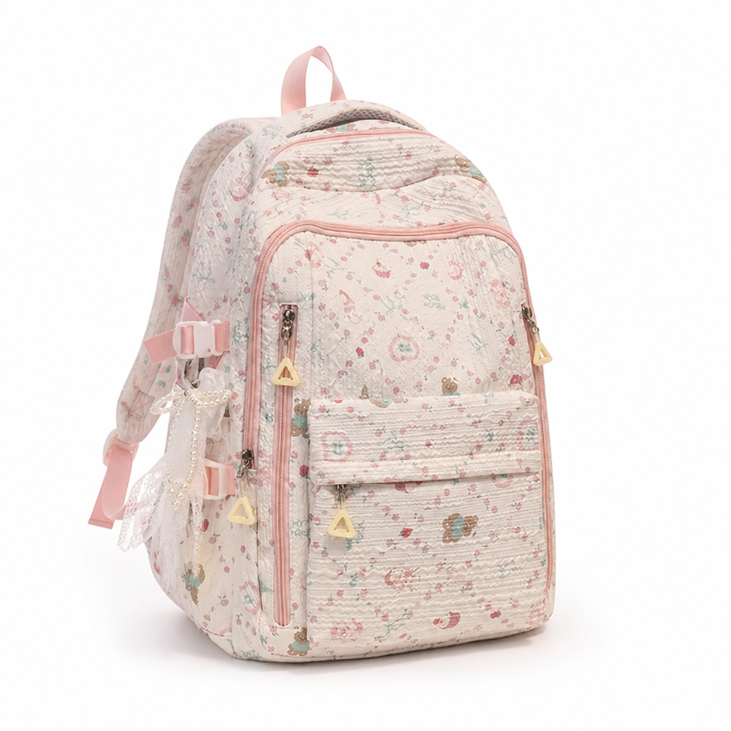 Schulrucksack mit mehreren Fächern und Blumenmuster (gepolsterte Träger) | livraina