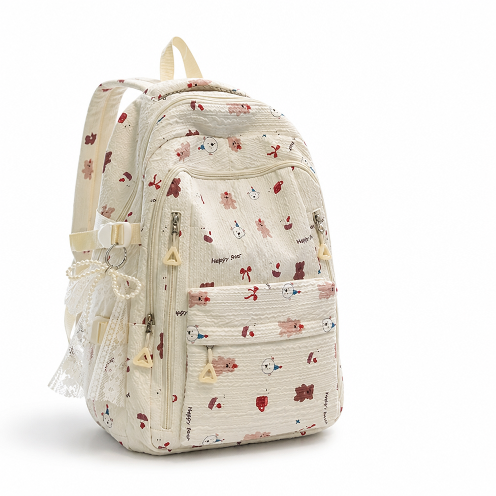 Schulrucksack mit mehreren Fächern und Blumenmuster (gepolsterte Träger) | livraina