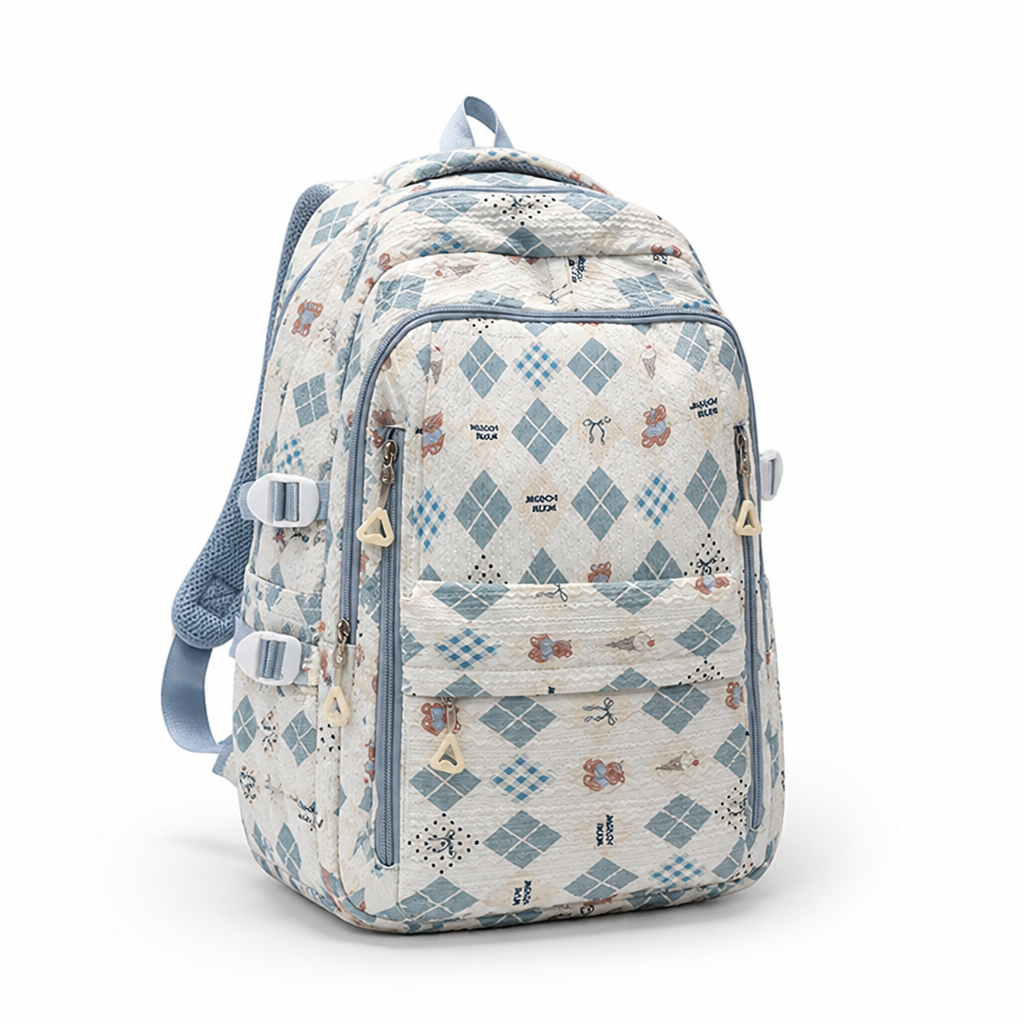 Schulrucksack mit mehreren Fächern und Blumenmuster (gepolsterte Träger) | livraina