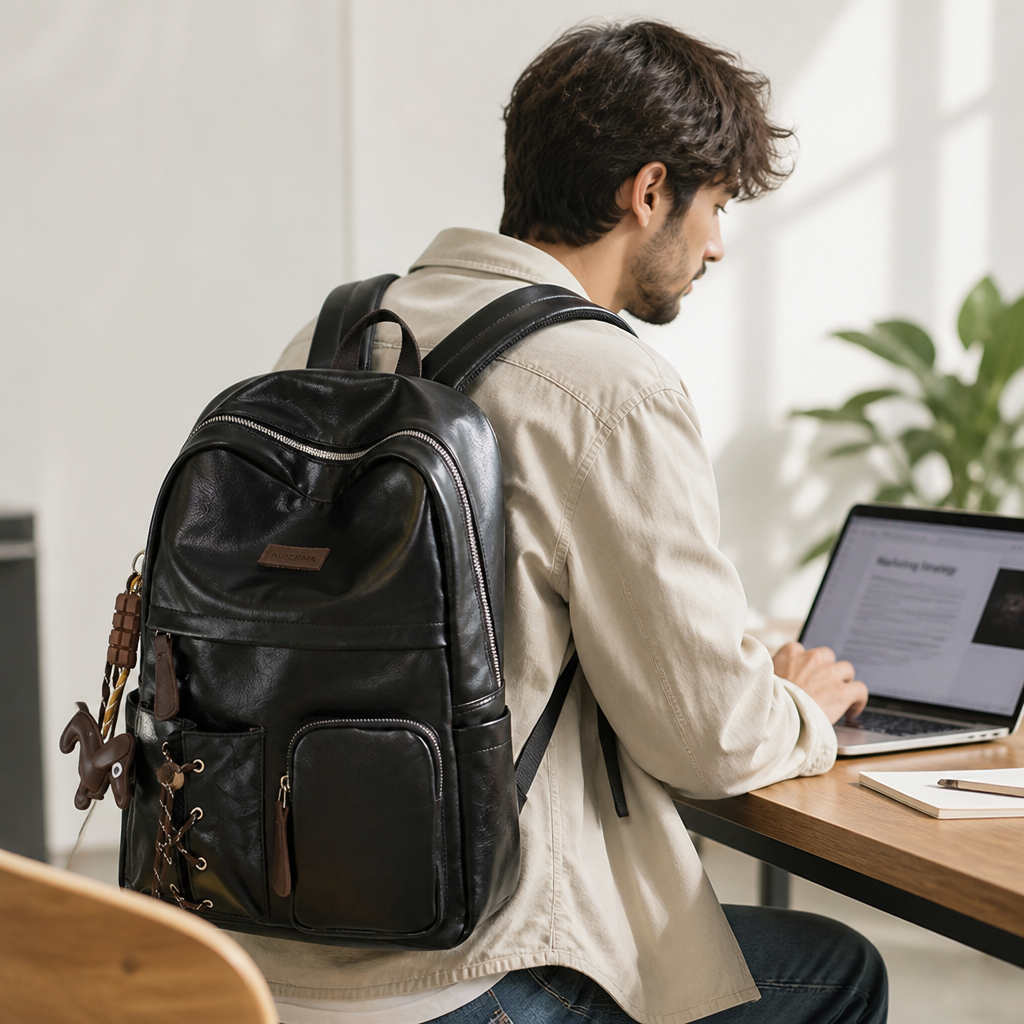 Multi-Compartment Leather School Backpack | livraina