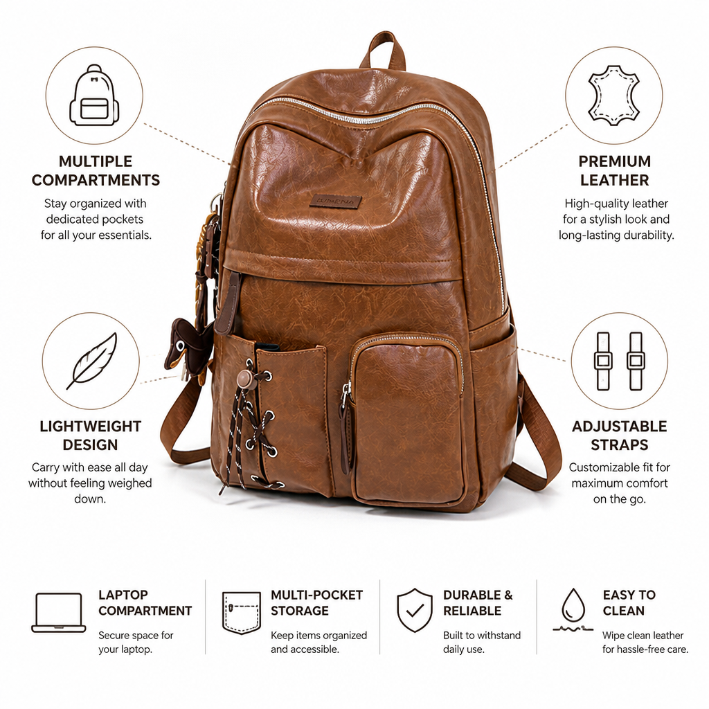 Multi-Compartment Leather School Backpack | livraina