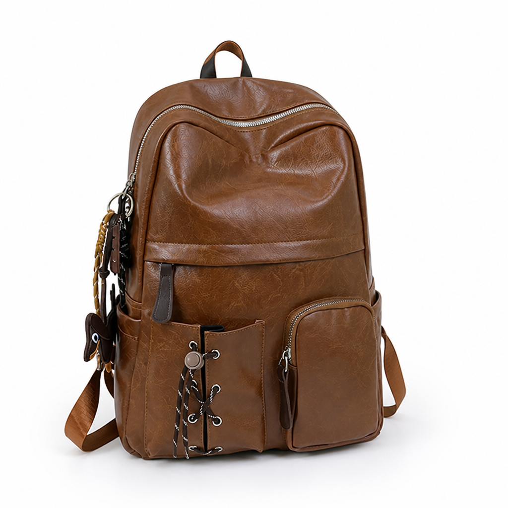 Multi-Compartment Leather School Backpack | livraina